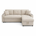 Divano angolare con penisola in poliestere beige, 220 cm