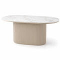 Mesa ovalada de mármol y madera estriada 200x100x75 cm