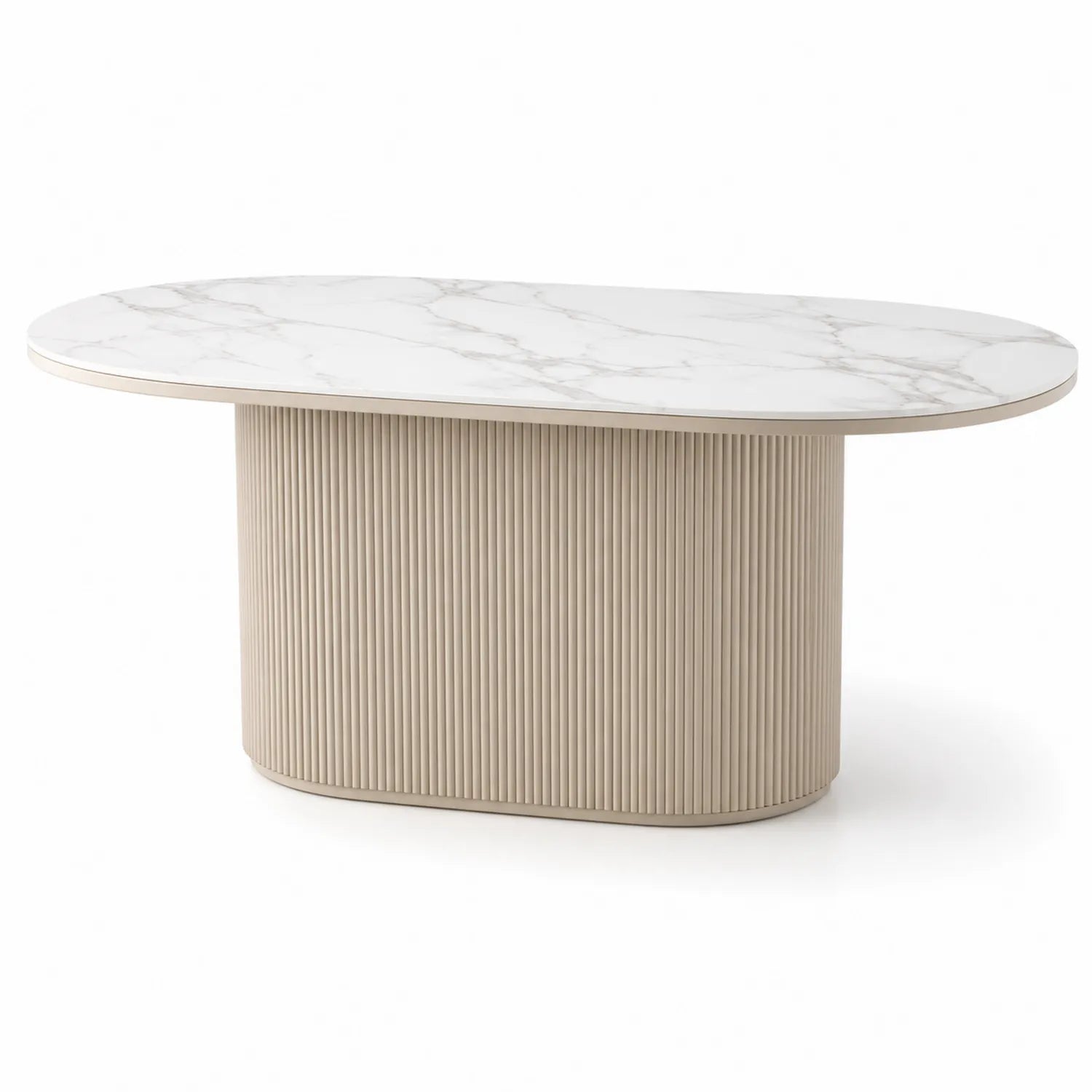 Mesa ovalada de mármol y madera estriada 200x100x75 cm