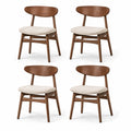 Conjunto de 4 sillas de madera de nogal y poliéster beige