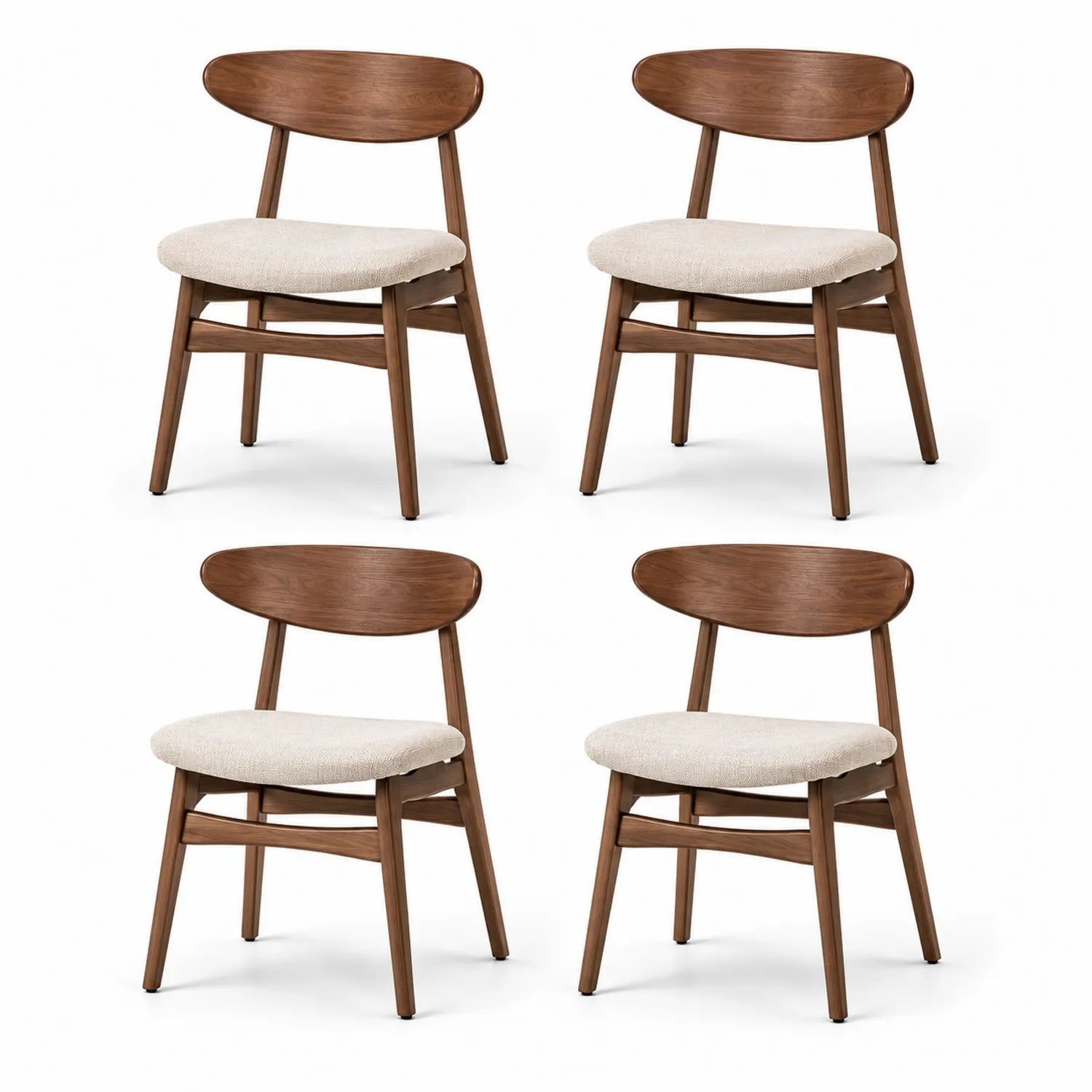 Conjunto de 4 sillas de madera de nogal y poliéster beige