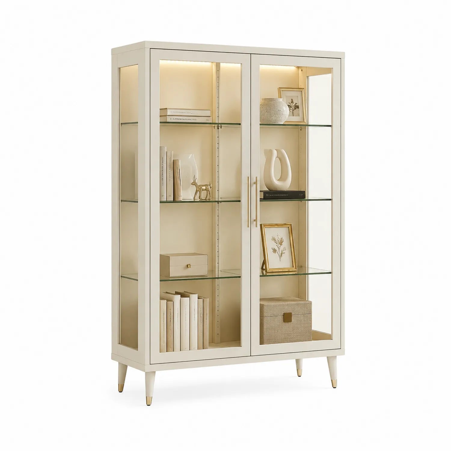 Vitrina de Madera con Puertas de Vidrio Templado