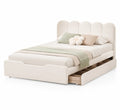 Cama doble de terciopelo con almacenamiento 200x160 cm Crema