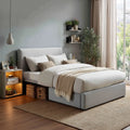 Double Bed Upholstered Linen 200x150x110 cm - Light Gray - Contemporary Design