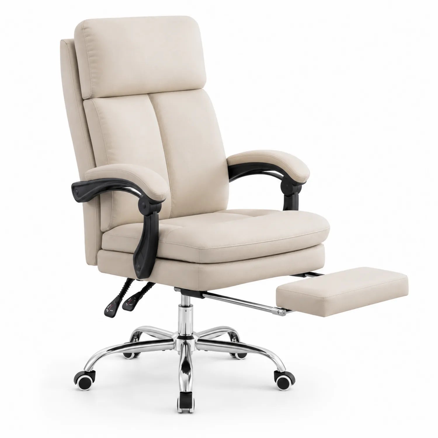 Silla ergonómica de cuero sintético con reposapiés y base de metal