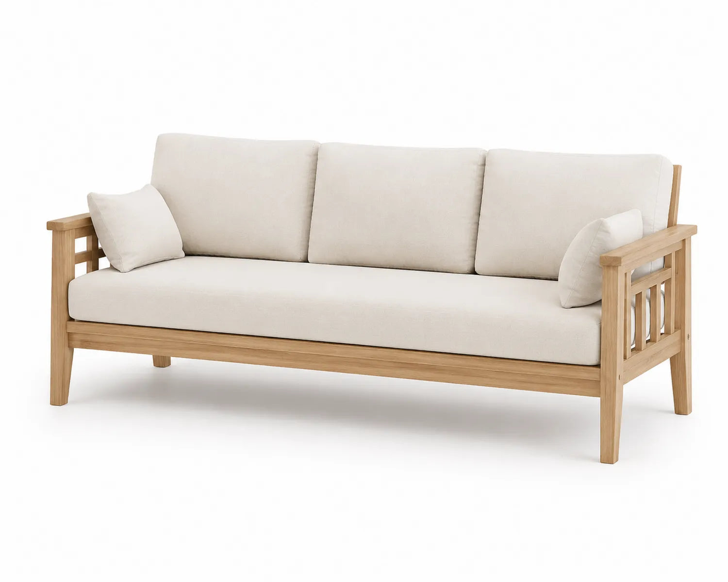 Sofá 3 plazas madera roble lino Beige