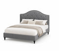 Cama tapizada de poliéster gris con cabecera capitoné 200x160cm