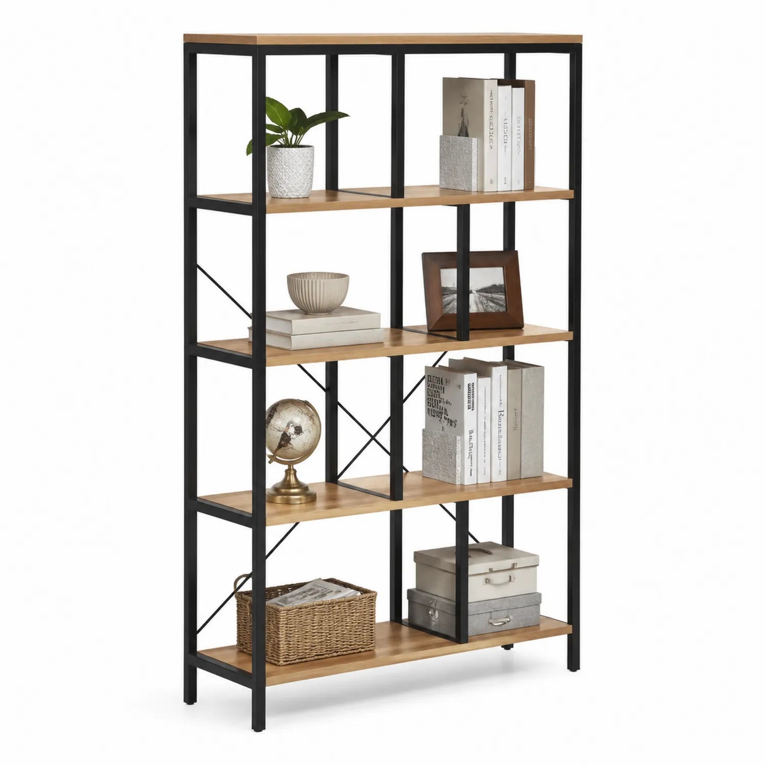 Estantería de Metal y Madera con 5 Niveles 60x180x30 cm Negro y Madera