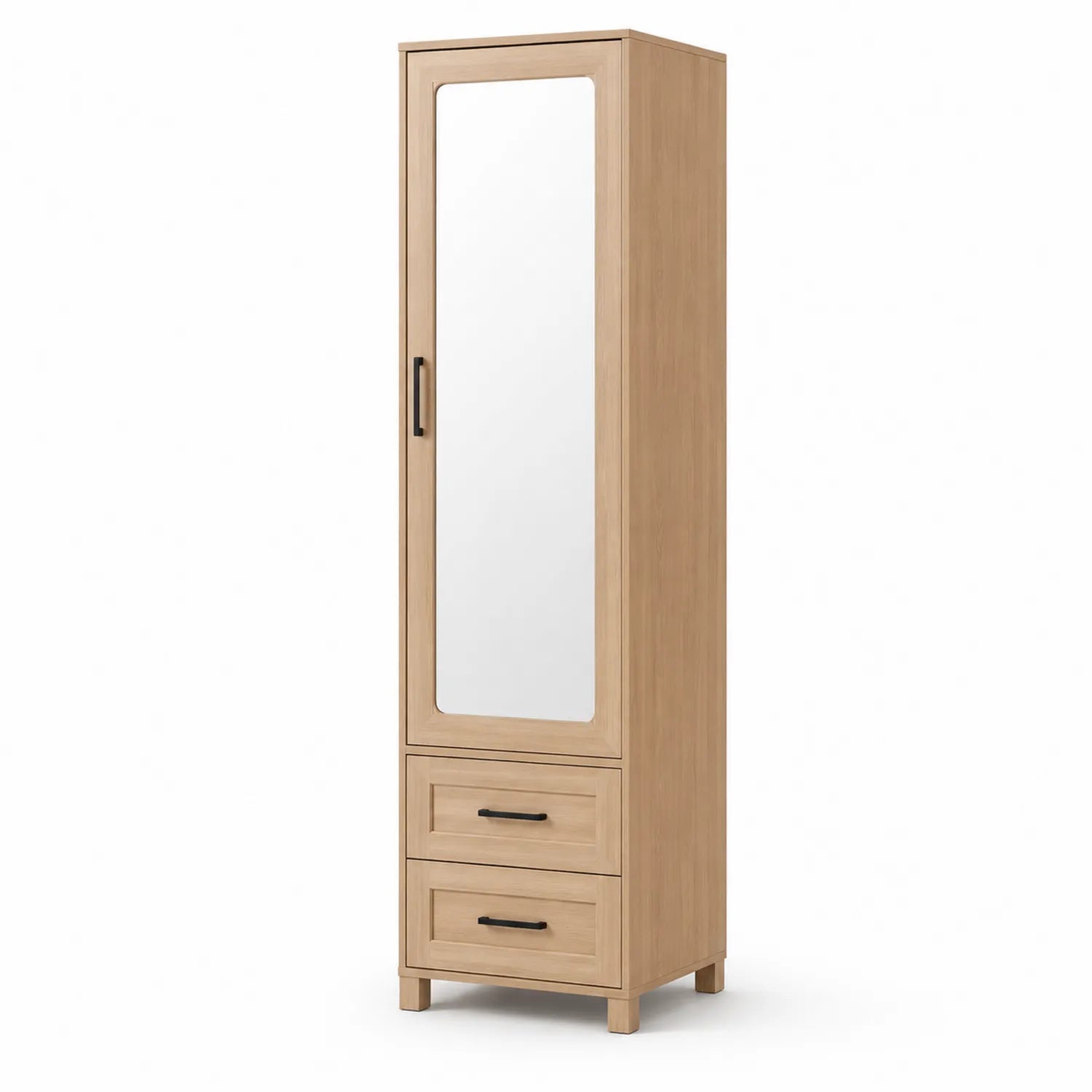 Armario de Madera de Roble con Espejo y Dos Cajones 50x40x180 cm