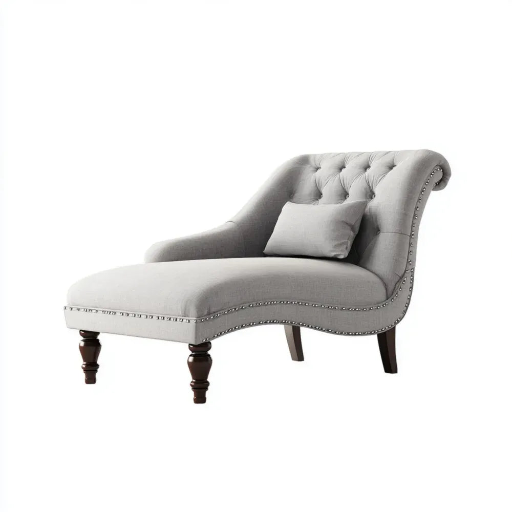 Chaise Lounge Linen Upholstered 150x80x90 cm - Light Gray - Classic Tufted Design