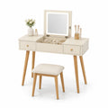 Tocador de Madera con Espejo LED y Taburete Beige