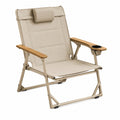 Silla plegable de exterior con reposabrazos de madera y portavaso 58x65x80 cm poliéster beige