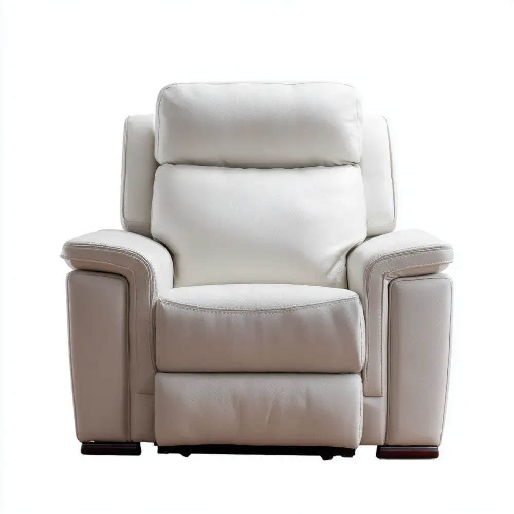 Recliner Chair 85x90x100 cm - Leather Upholstery Ergonomic Design in Cream White