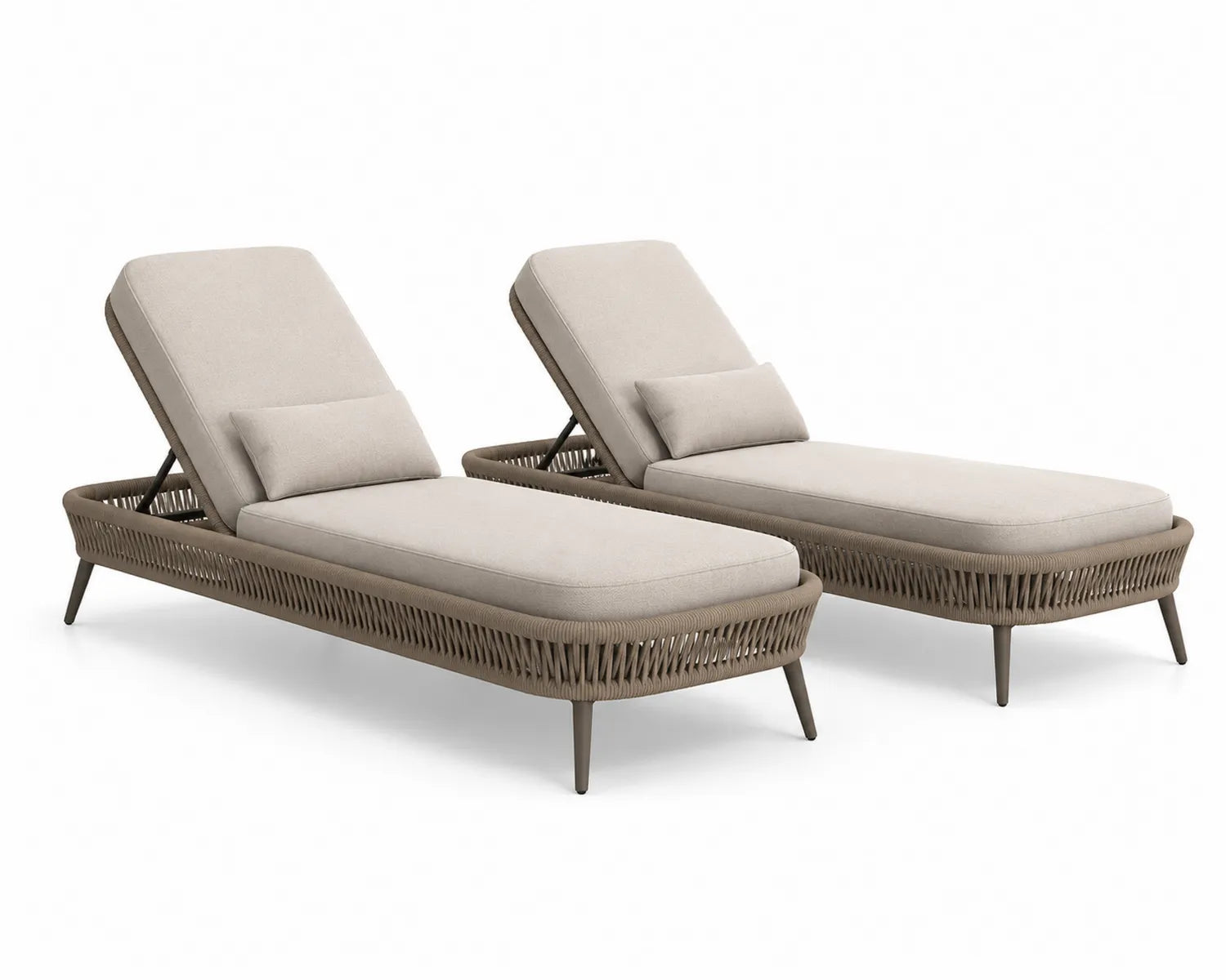 Conjunto de 2 tumbonas de aluminio para exterior con cojines beige