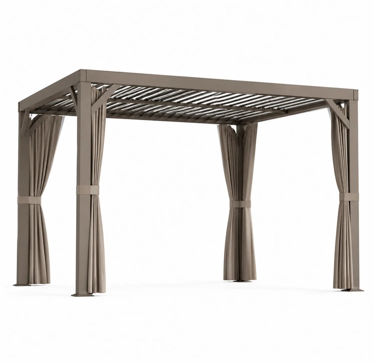 Pérgola de Aluminio 3x4m con Cortinas de Poliéster Beige