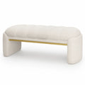 Banco tapizado rectangular con madera y metal Beige