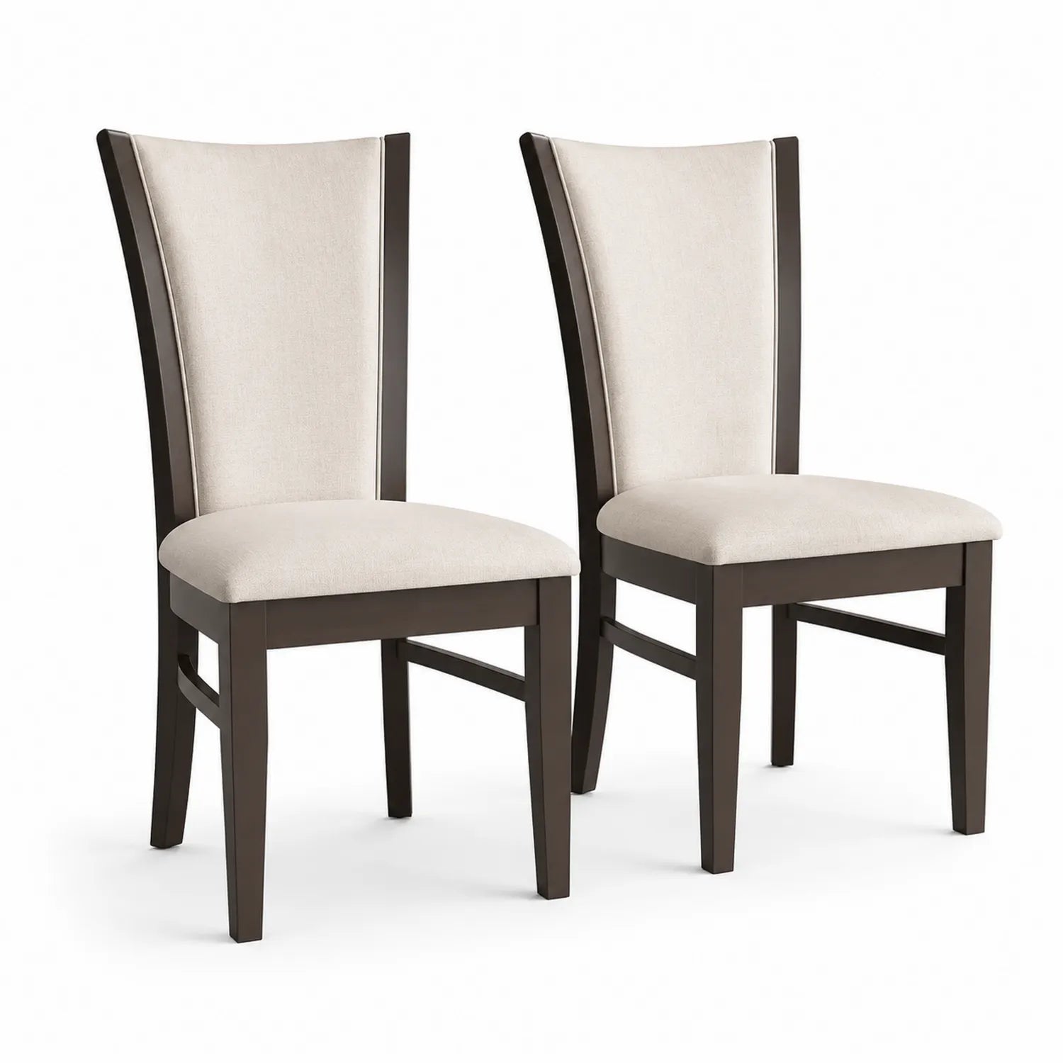 Juego de 2 sillas de comedor de tela beige con estructura de madera