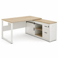 Escritorio en L de MDF y Acero con Almacenamiento Blanco y Roble 155x130x76 cm