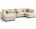 Sofá seccional en forma de L de tela beige 300cm