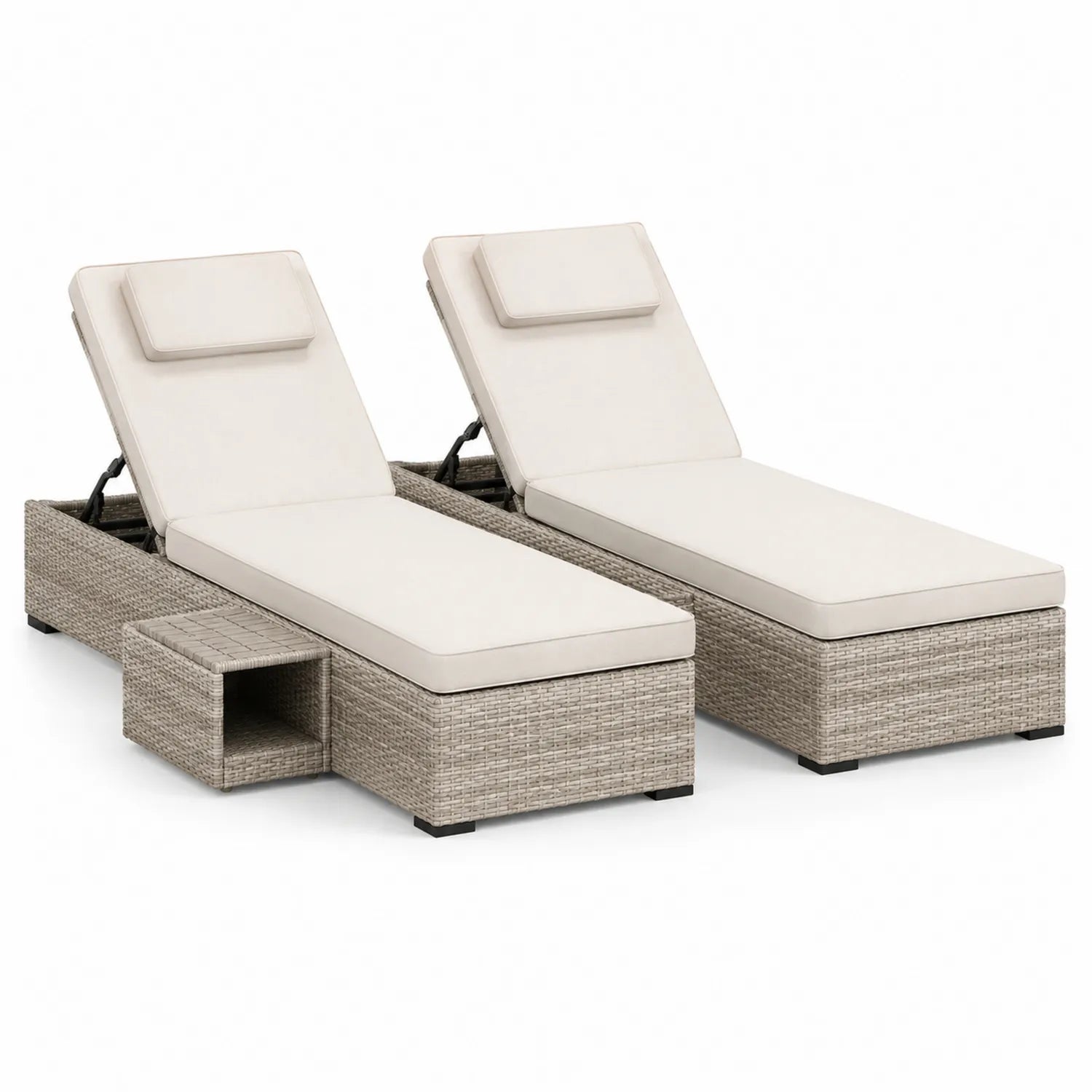 Conjunto de tumbonas de ratán sintético beige