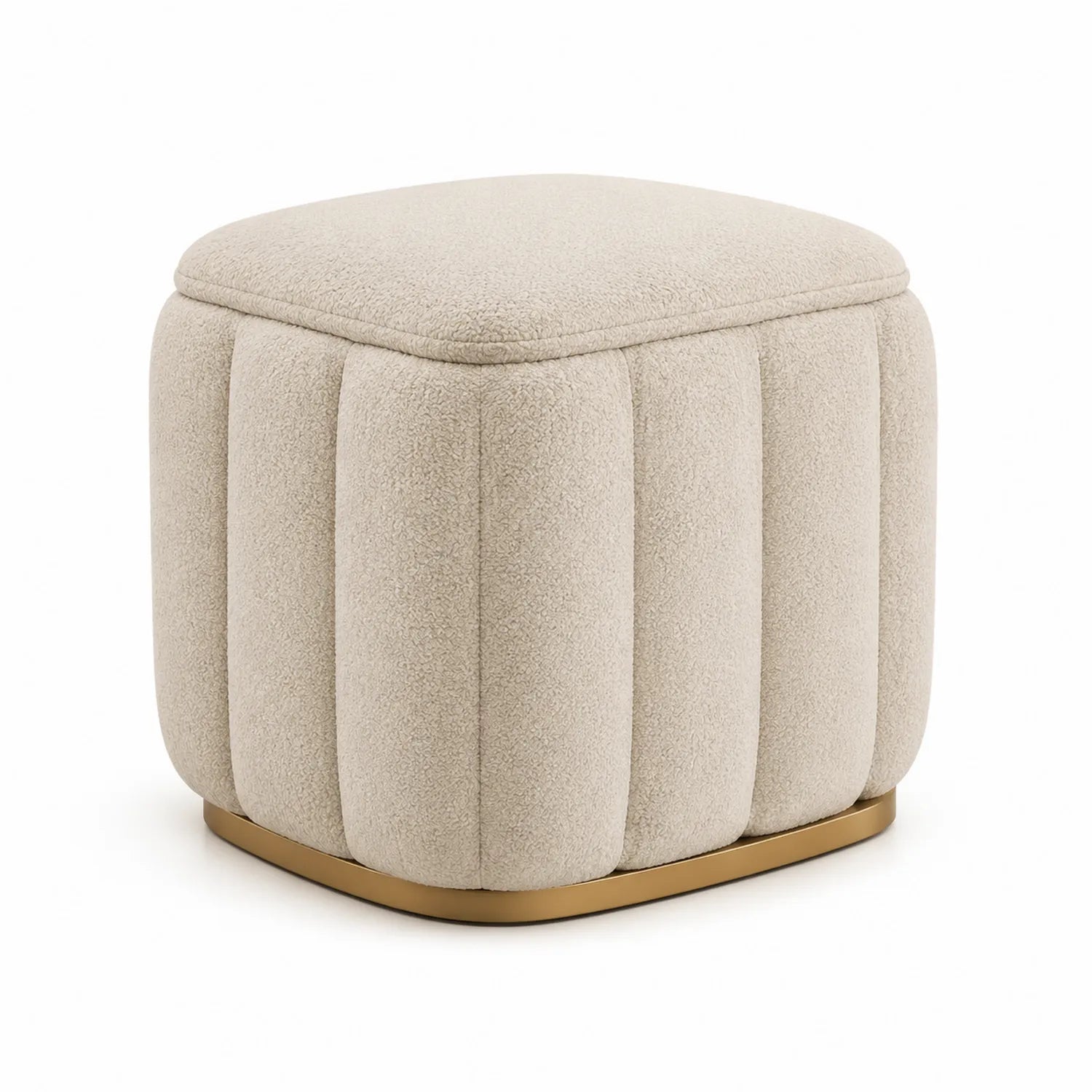 Puf de Tela Sherpa Beige con Base Metálica