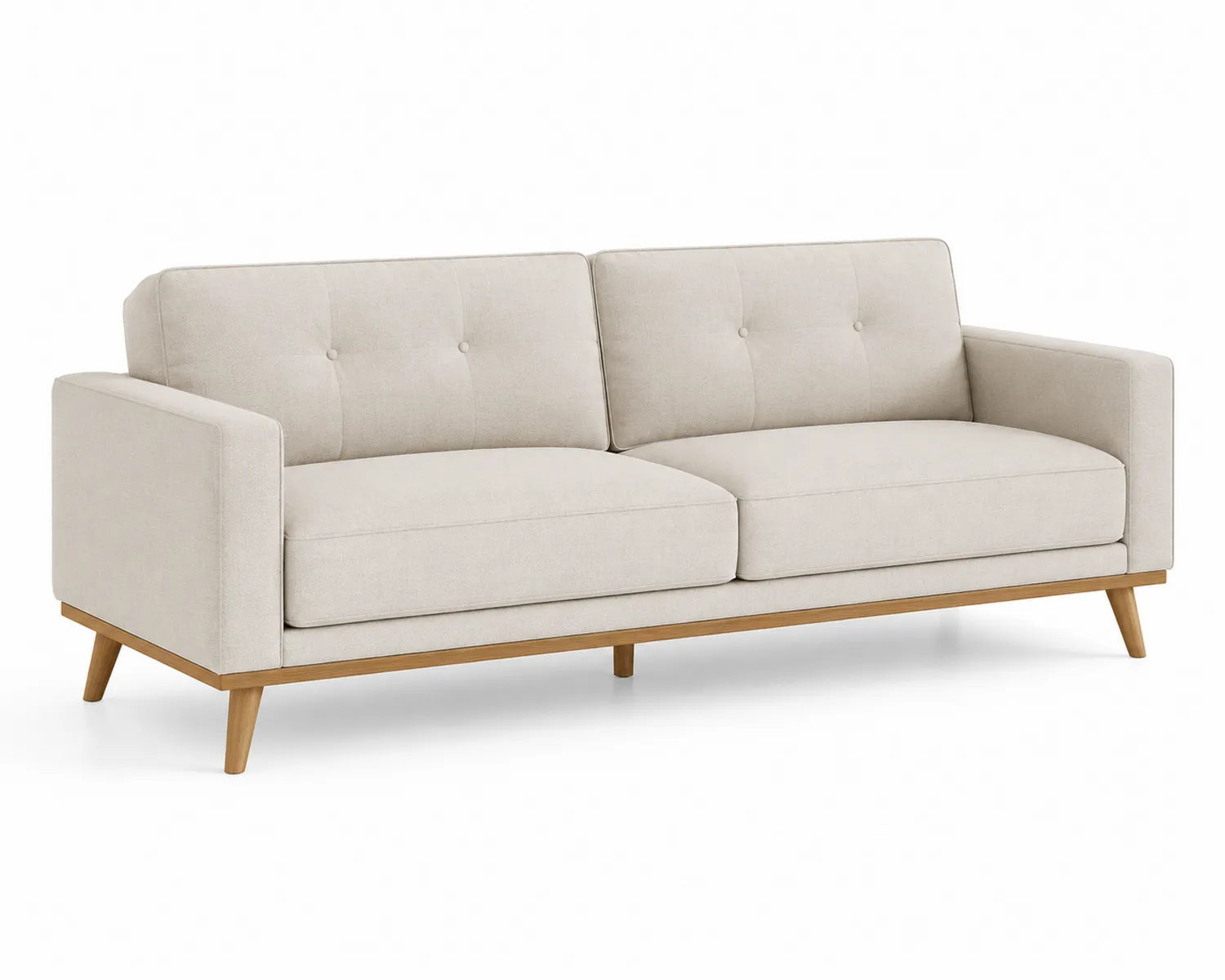Sofá de tres plazas de madera y tela beige 210x90x85 cm