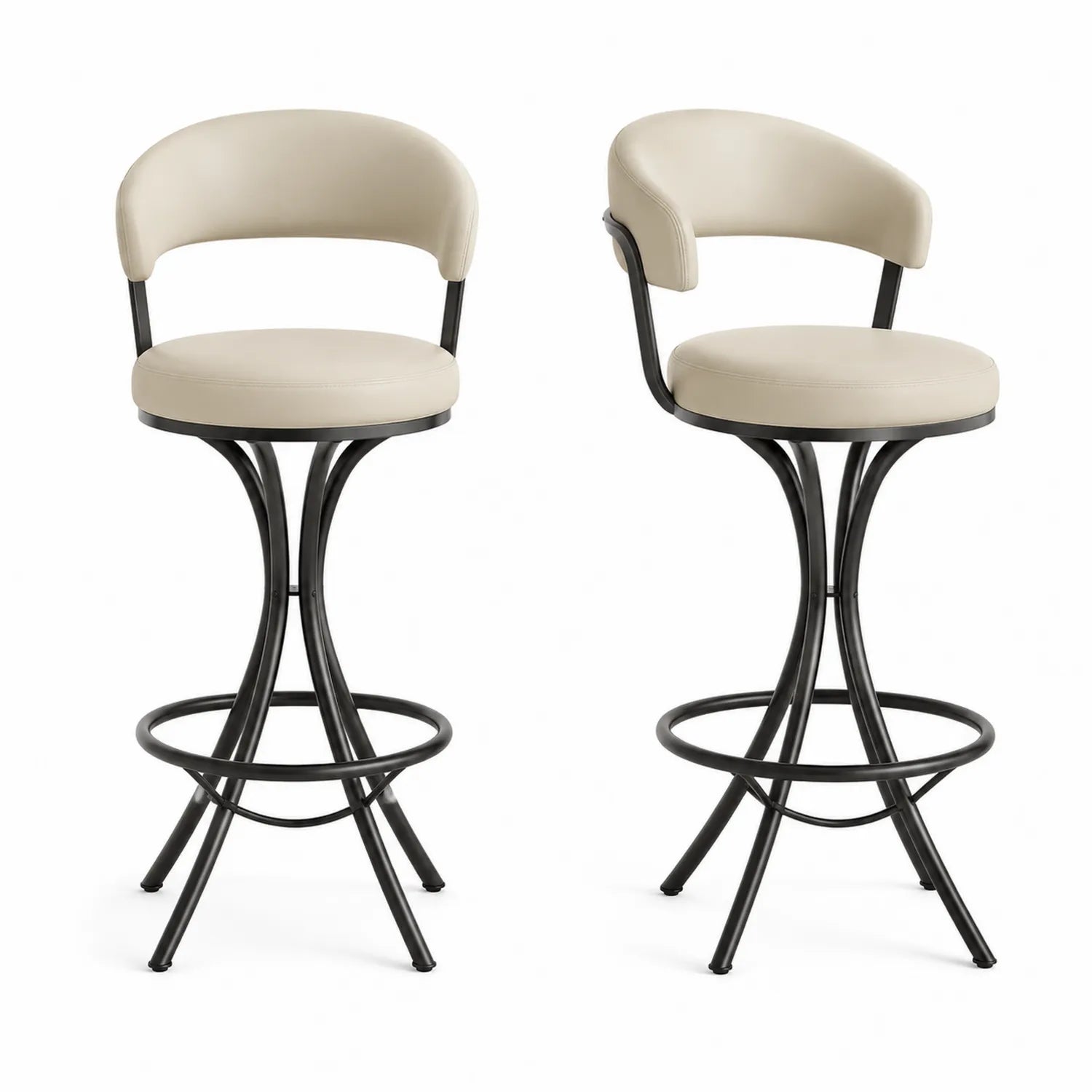 Conjunto de 2 taburetes de metal negro y cuero sintético beige