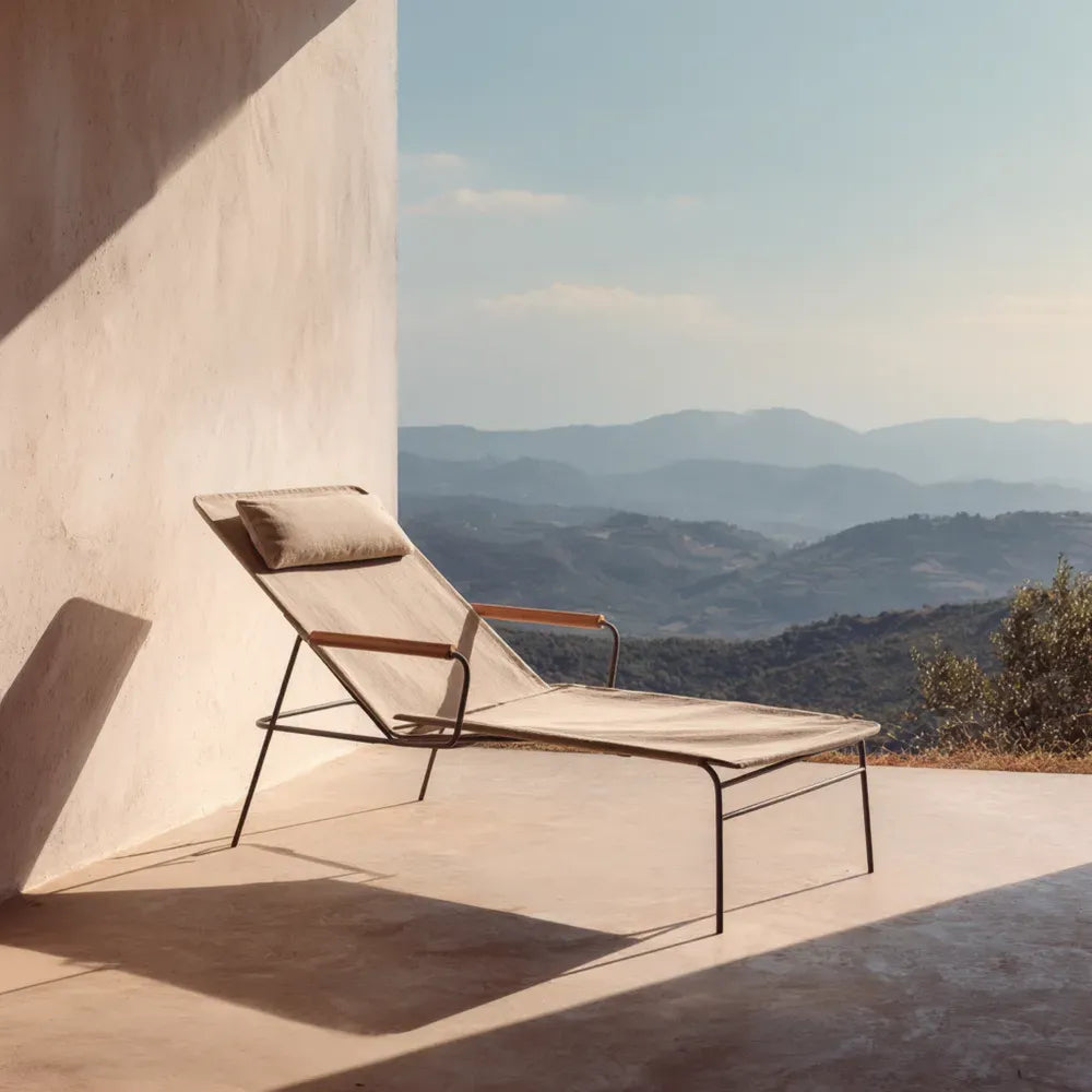 Outdoor Patio Recliner Steel Frame Beige Fabric 180x65x85 cm - Modern Design