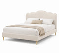 Cama tapizada de poliéster beige con cabecero y patas metálicas 200x160 cm