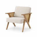 Sedia da soggiorno con struttura in legno e seduta in poliestere beige