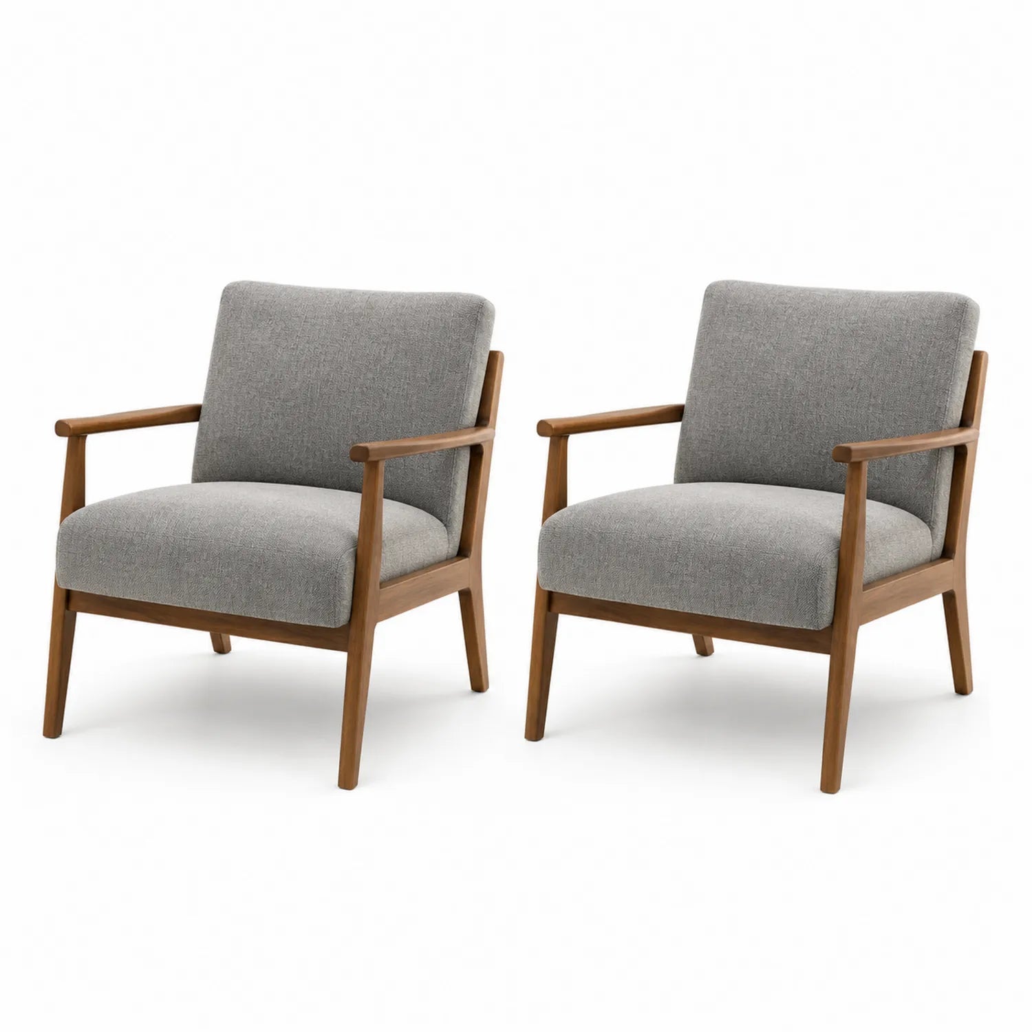 Conjunto de 2 sillones de madera con tapizado de tela gris