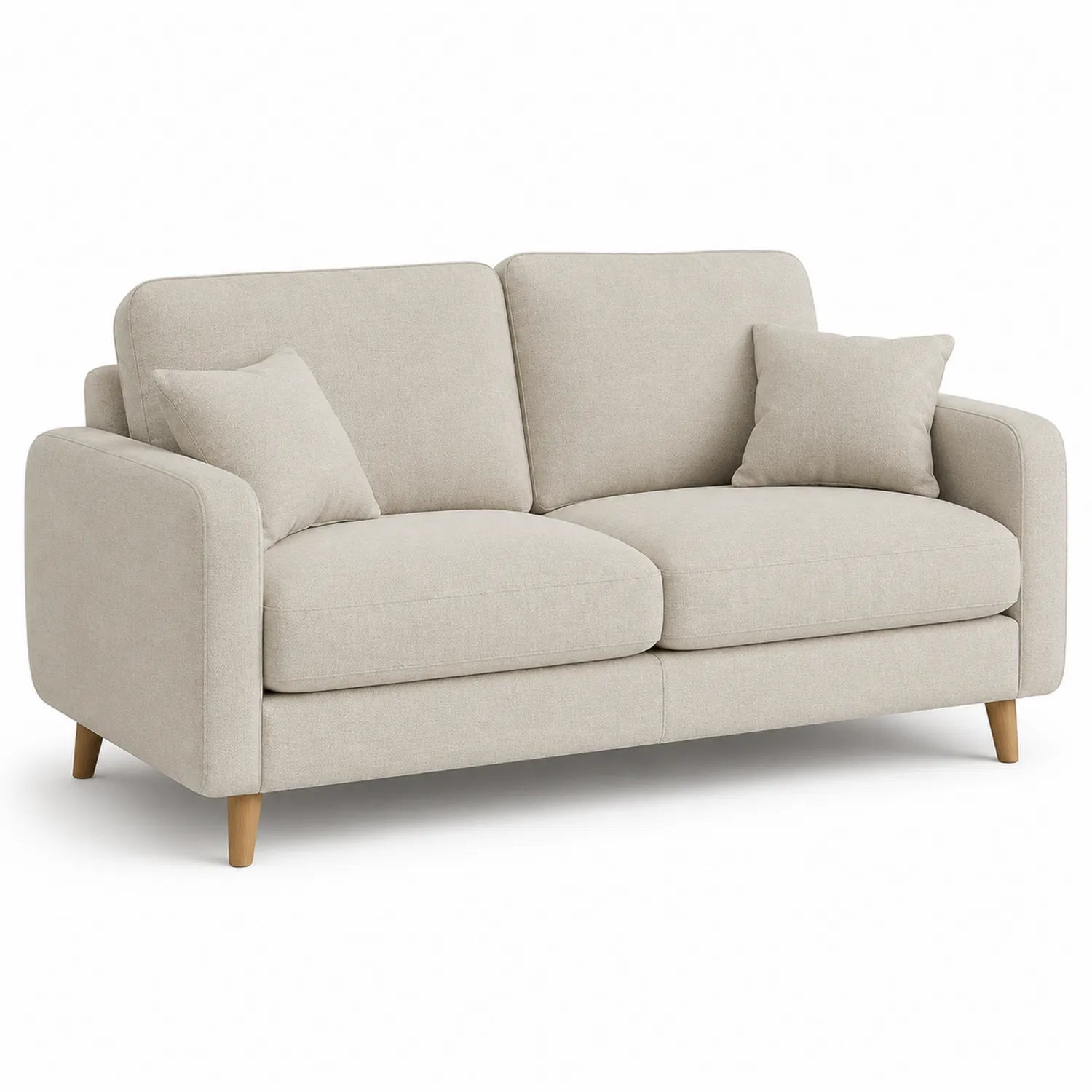 Sofá de tela beige con cojines