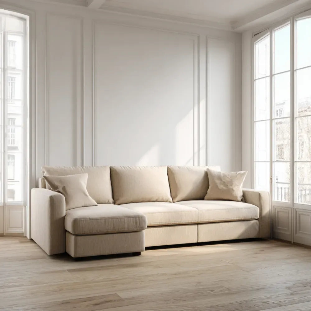 Sectional Sofa Fabric 220x85x90 cm - Beige - Modern Design