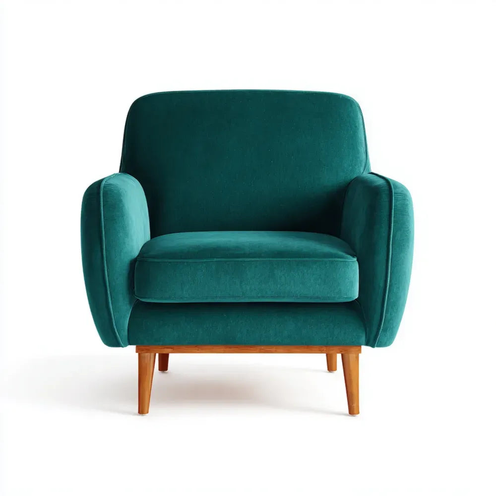 Armchair Velvet Upholstery 85x85x90 cm - Teal - Mid-Century Modern
