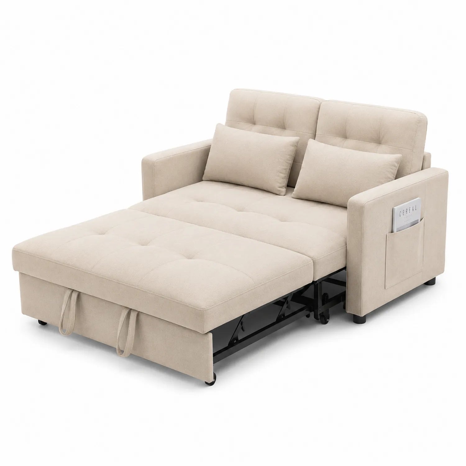 Sofá cama de tela con almacenamiento Beige 200x140x90 cm