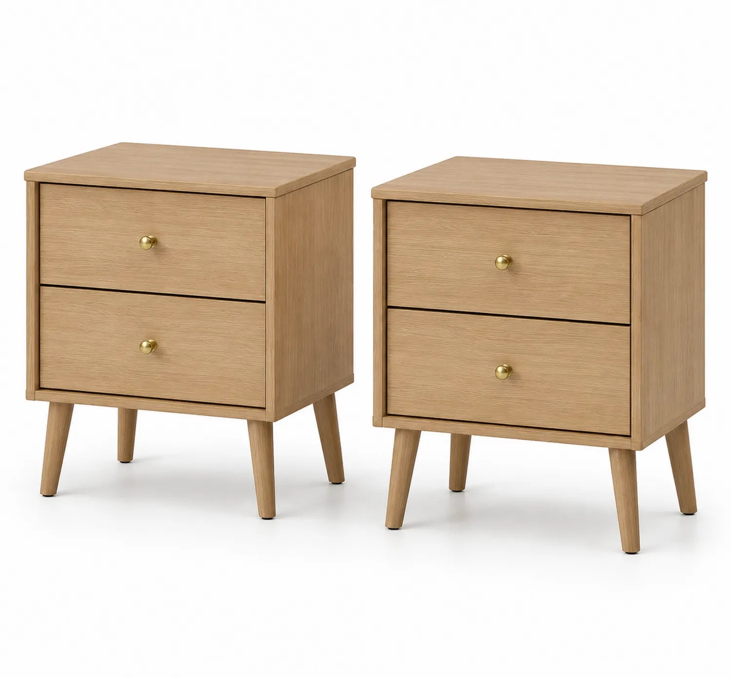 Juego de 2 Mesitas de Noche de Madera Natural con 2 Cajones