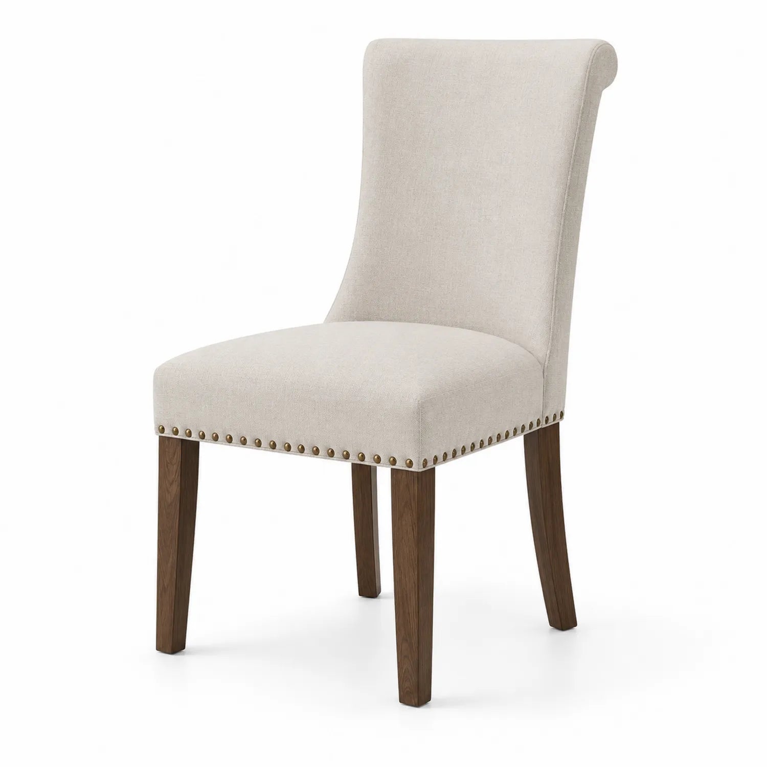 Silla de comedor de madera y lino beige 50x90x60cm