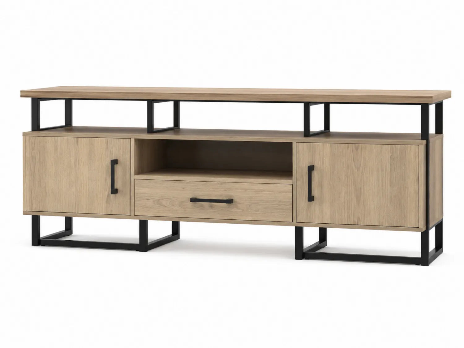 Mueble para TV de MDF y Metal con Dos Puertas y Cajón, 150x40x50 cm, Marrón y Negro