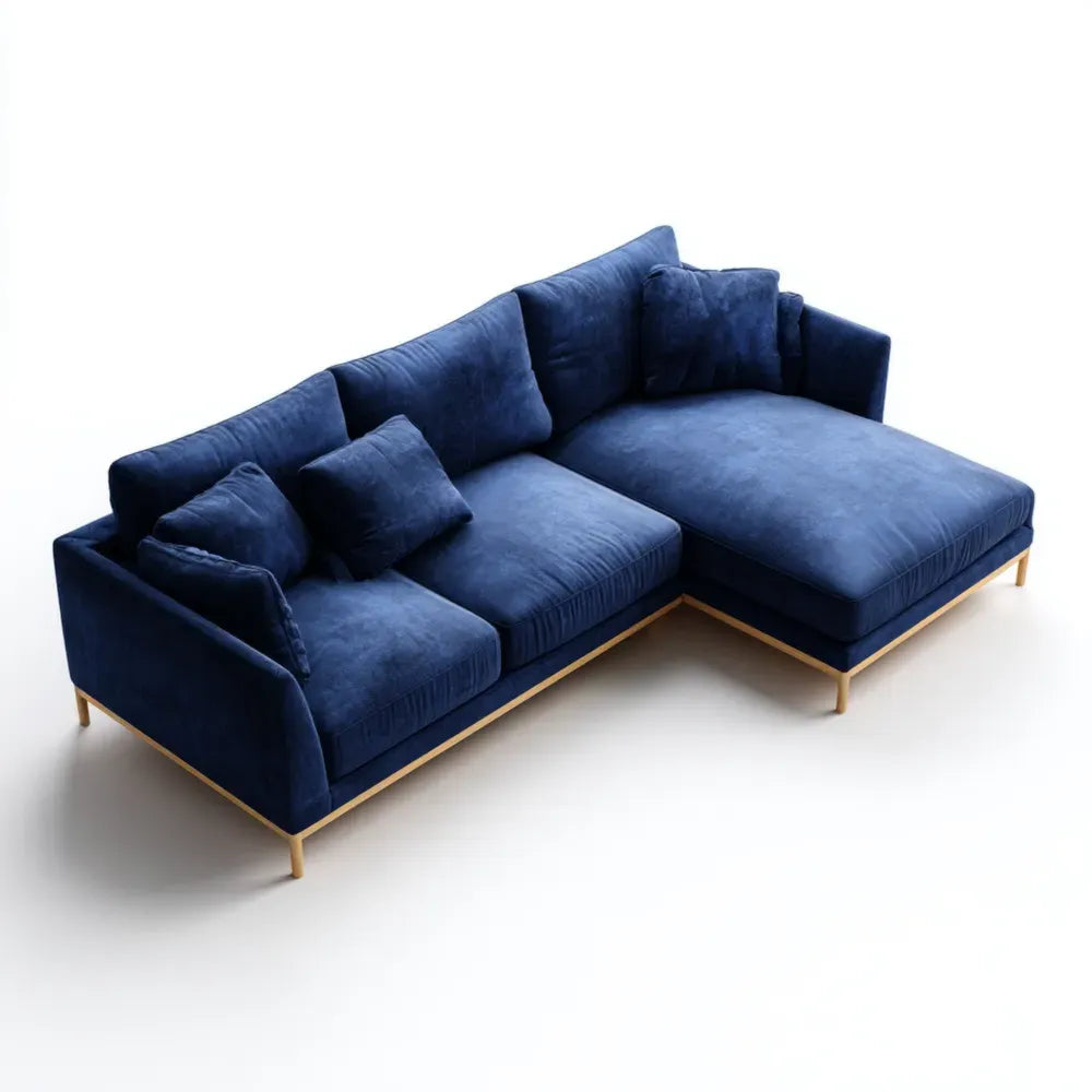 Sectional Sofa Velvet Upholstery – 250x150x85 cm – Blue – Modern Style