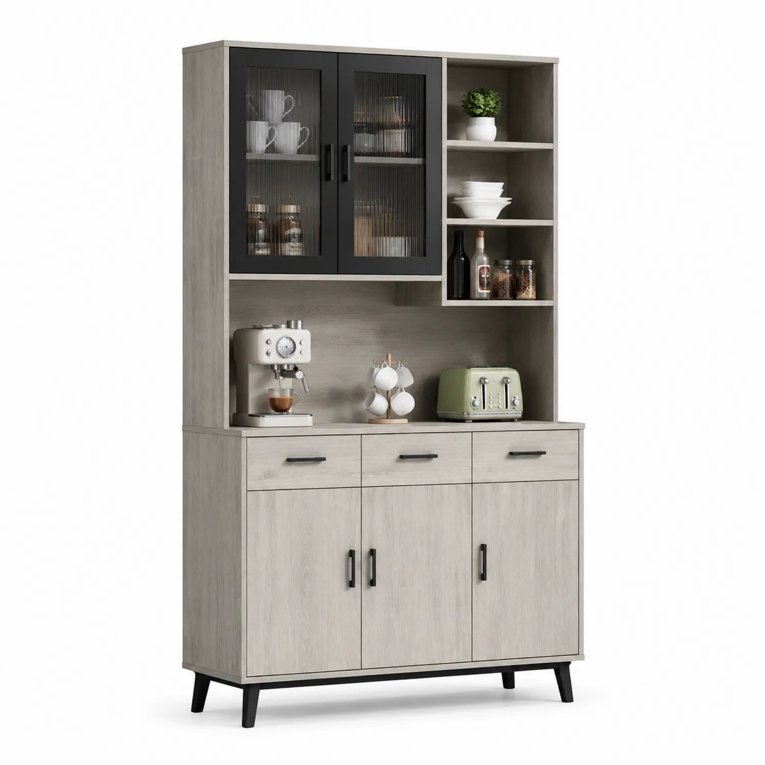 Aparador de MDF con Alacena y Puertas de Vidrio Templado