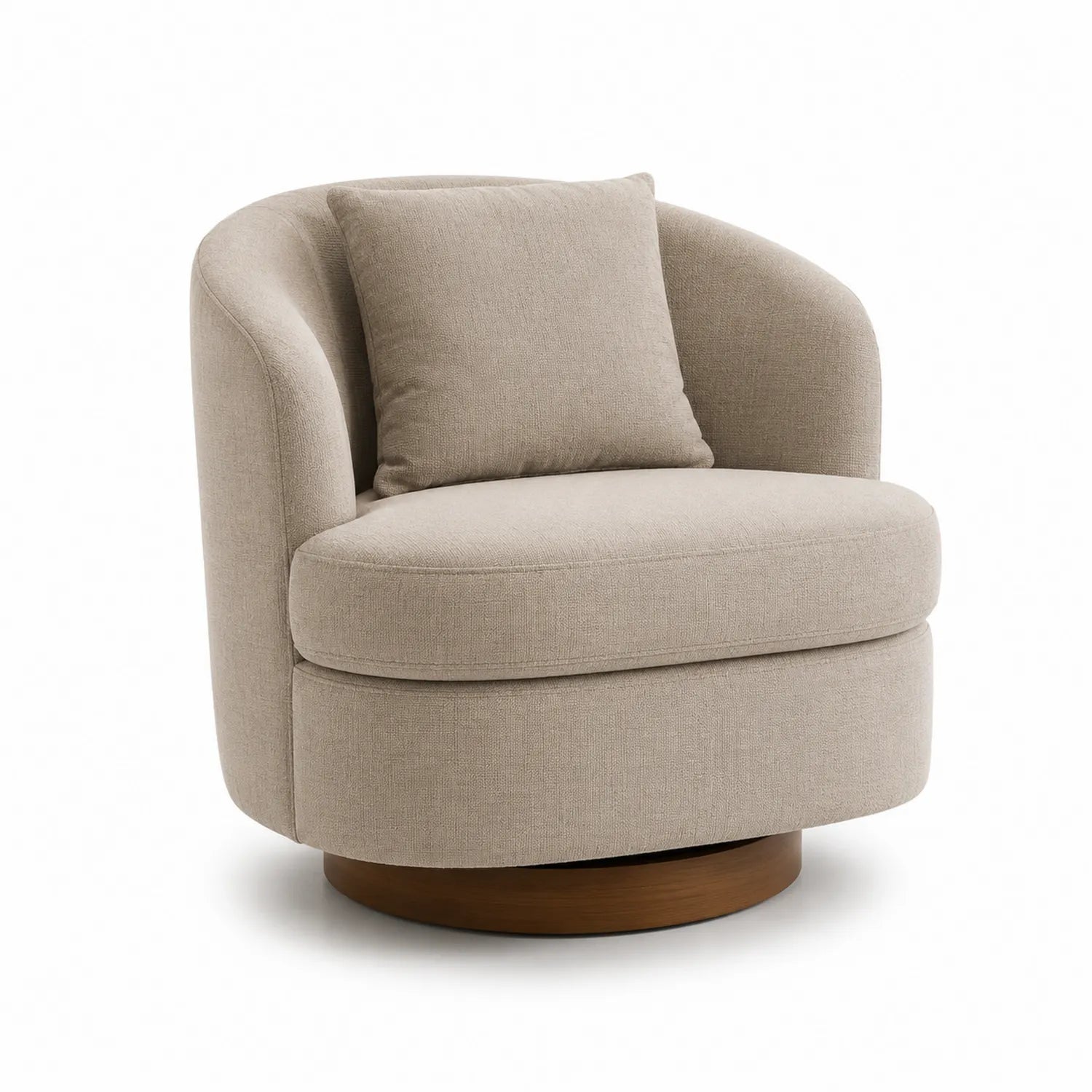 Sillón giratorio de tela con base de madera