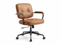 Silla de oficina giratoria de cuero sintético marrón y metal negro