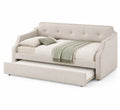 Cama Nido Tapizada en Tela Beige con Estructura de Madera