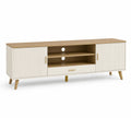 Mueble de TV de Madera de Pino y MDF Blanco/Roble 160x40x50 cm