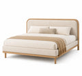 Cama de matrimonio de roble y tela beige