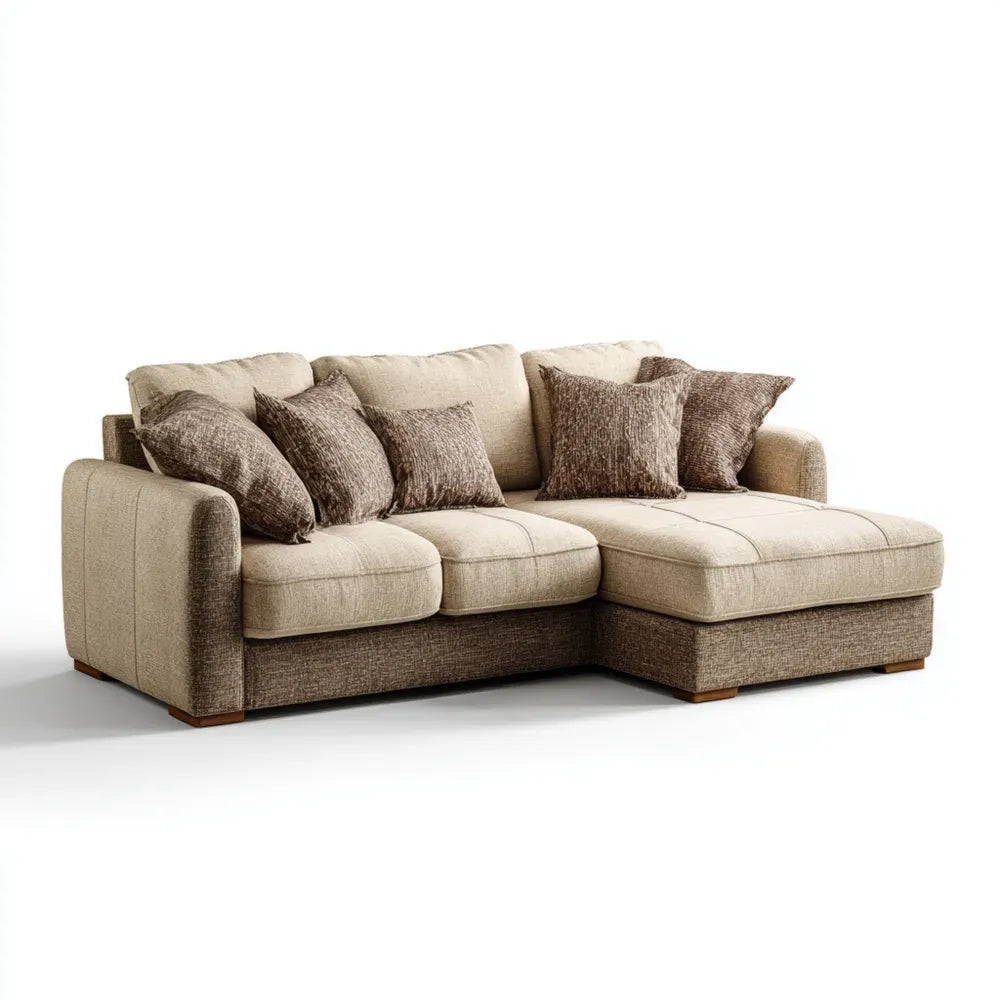 Sectional Sofa Set 250x160x85 cm - Beige and Brown Fabric Upholstered - Modern Design