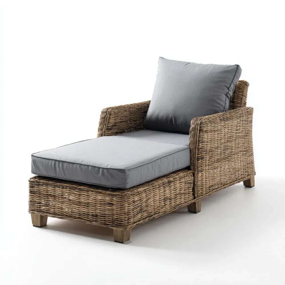 Rattan Lounge Chair with Cushions - 180x80x70 cm – Gray – Outdoor