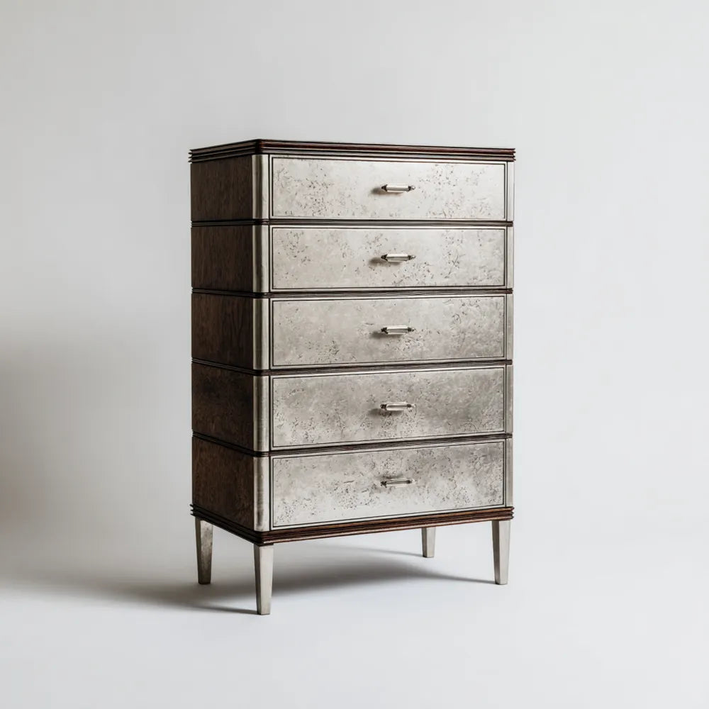 Chest of Drawers 80x40x120 cm - Metallic/Wooden Vintage Style